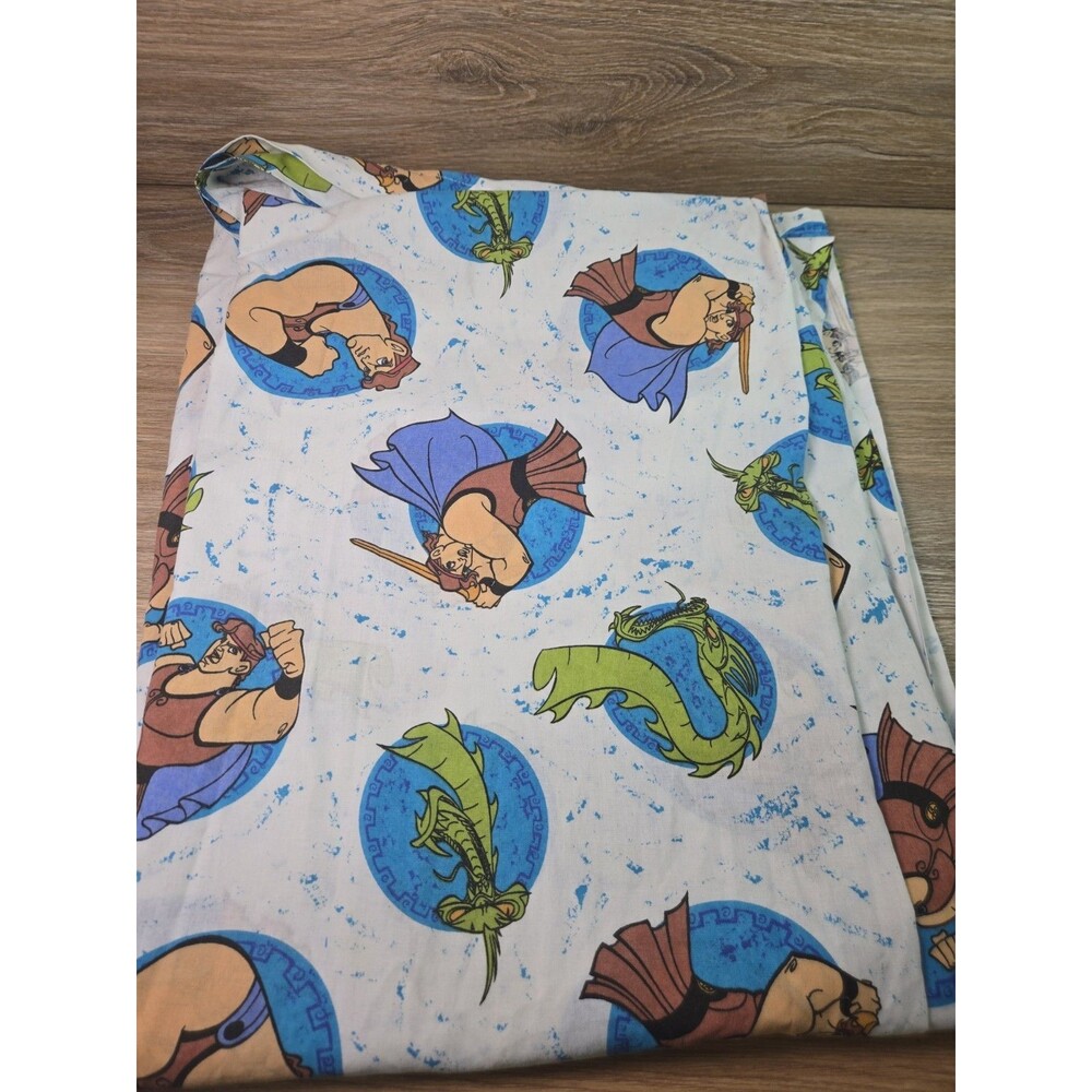 Vtg 90s Disney Hercules Twin Flat Bed Sheet Hercules/Serpent 39x75 Sewing Crafy